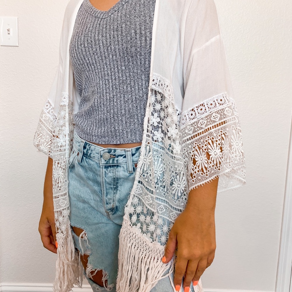 White sheer floral cardigan